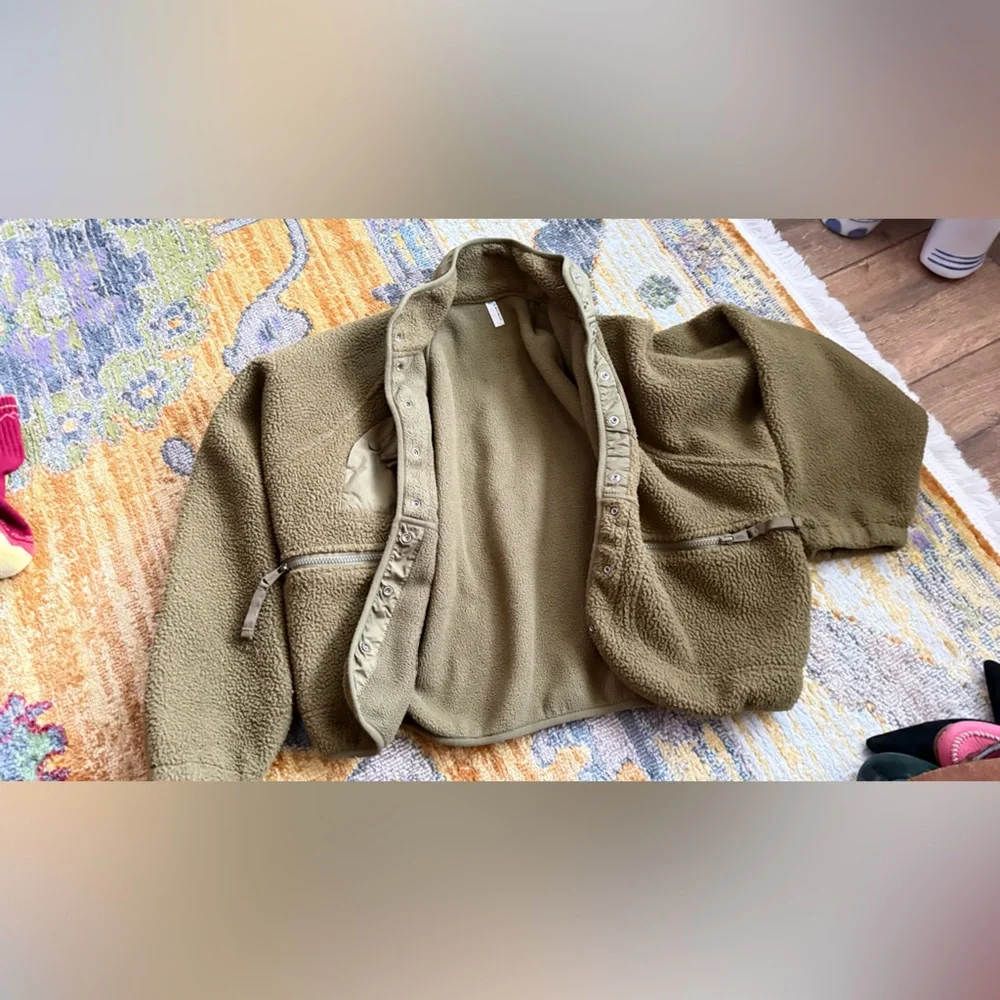 Free People Hit The Slopes Fleece Jacket Olive Green XS - Picture 7 of 8